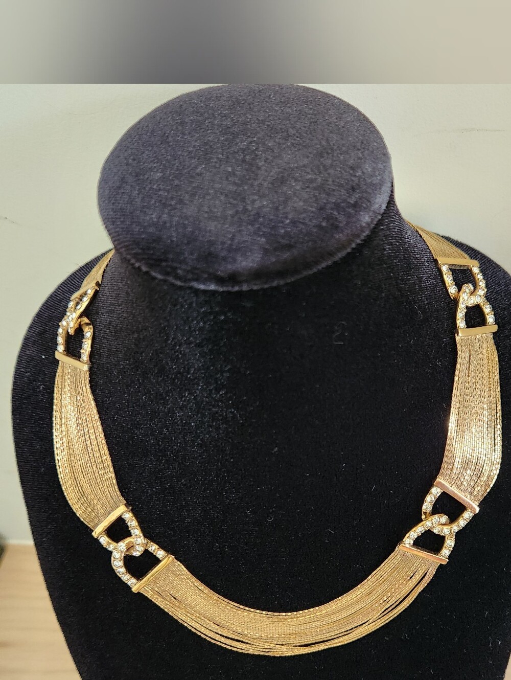 Vintage Monet Multi-Strand Mesh Chain Rhinestone Statement Necklace - Picture 7 of 7